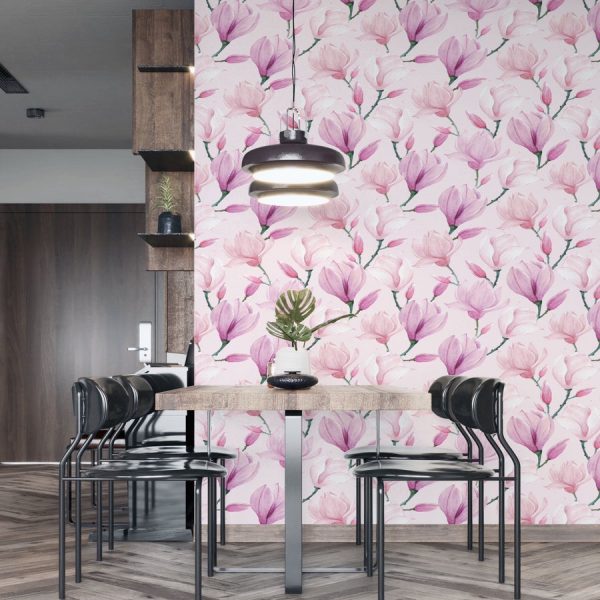 Pink magnolia wallpaper in peel and stick by the Wallberry