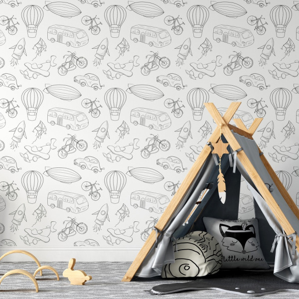 Cars and planes wallpaper in peel and stick for toddler room by The Wallberry