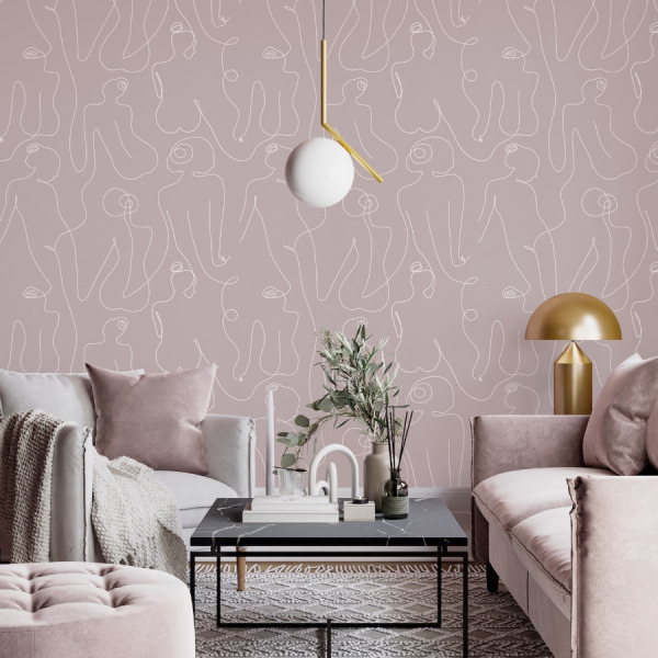 mauve pink female body lines wallpaper in peel and stick by The Wallberry