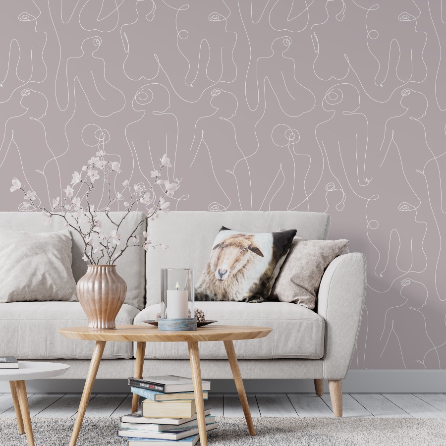 Female Body Lines Wallpaper in Mauve Pink - The Wallberry