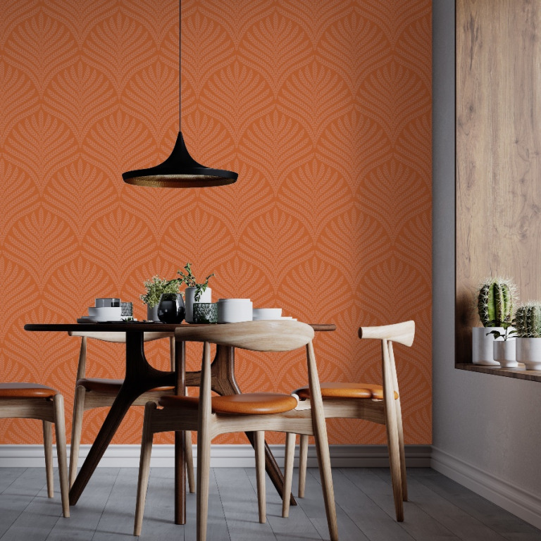 Burnt Orange Wallpaper - Terracotta Leaf Peel and Stick - The Wallberry