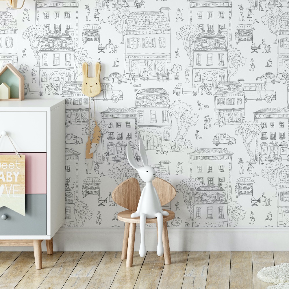 city wallpaper with Parisian streets in peel and stick by The Wallberry