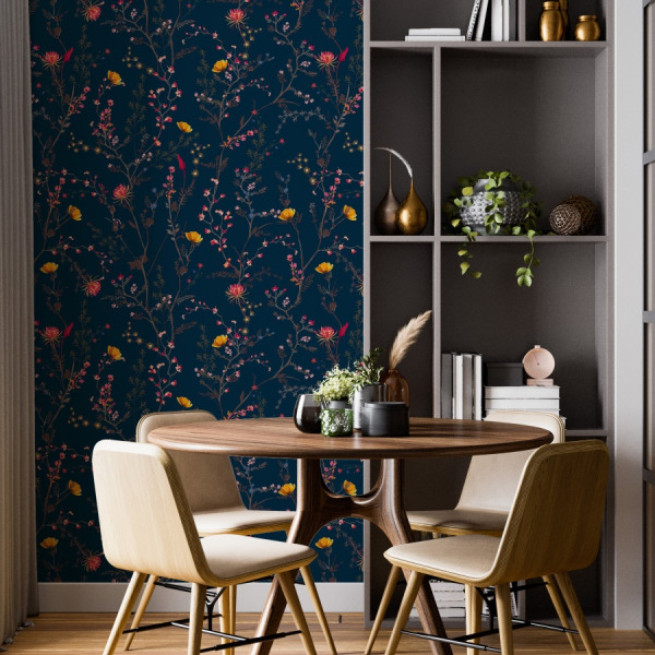 navy chinoiserie wallpaper peel and stick by The Wallberry