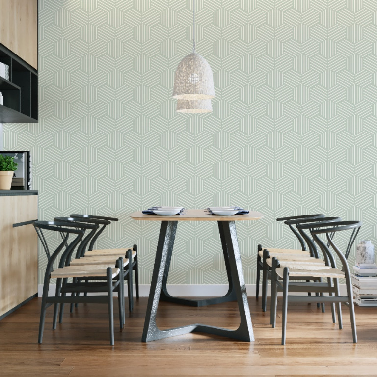 Sage Green Geometric Wallpaper - Peel and Stick - The Wallberry