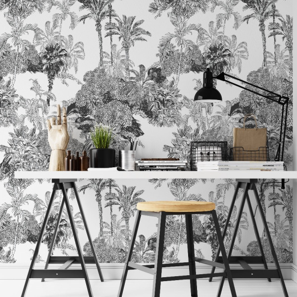 Tropical Toile de Jouy Wallpaper in Peel and Stick by The Wallberry