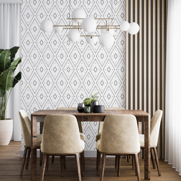 Monochrome Rhombus Wallpaper - Black and White peel and stick by The Wallberry