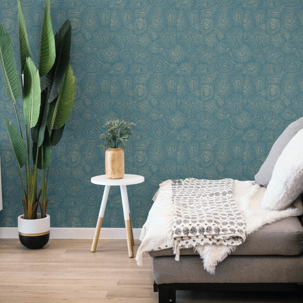 abstract teal wallpaper in peel and stick by The Wallberry