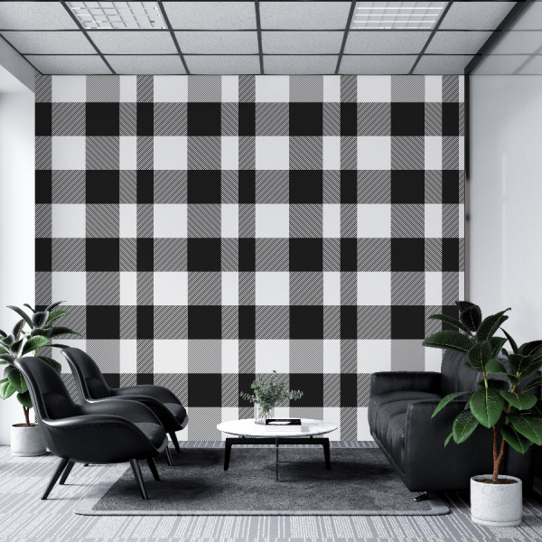 black plaid wallpaper with gingham pattern in peel and stick by The Wallberry
