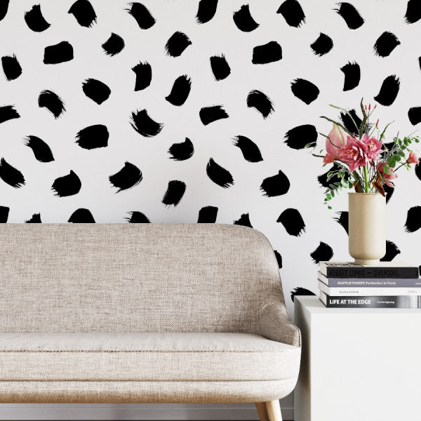 brush stroke wallpaper in black and white by The Wallberry