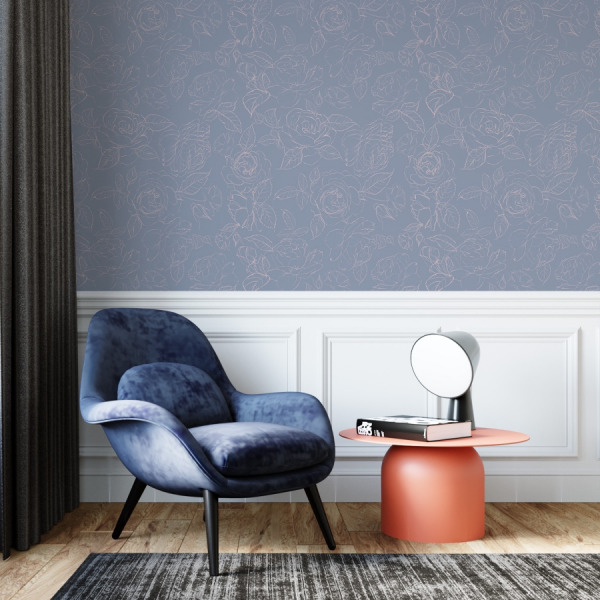 dusty blue peony wallpaper in self adhesive floral by The Wallberry