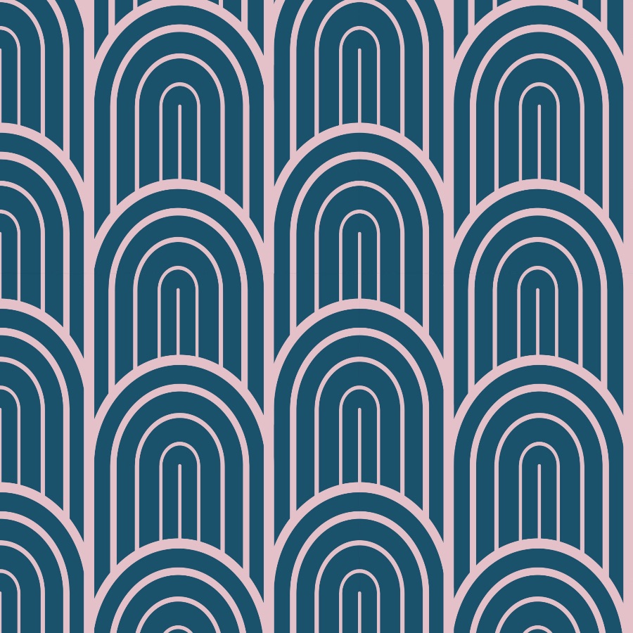 Navy Art Deco Wallpaper - Blue and Pink - The Wallberry