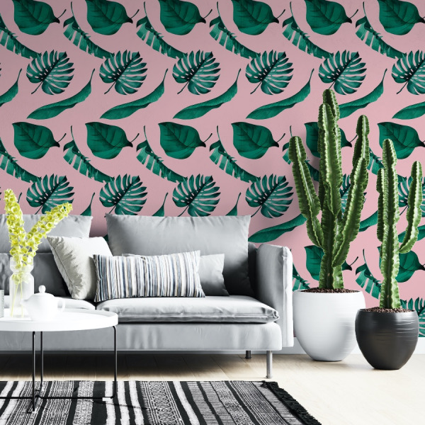 pink tropical wallpaper - cartoon jungle peel and stick by The Wallberry