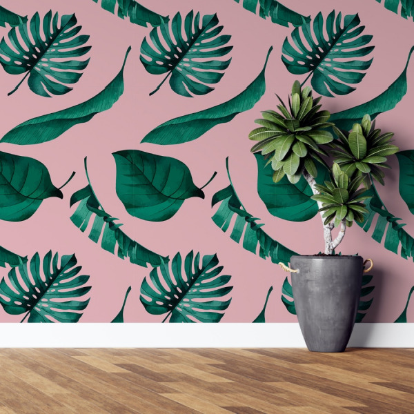 pink tropical wallpaper - cartoon jungle peel and stick by The Wallberry