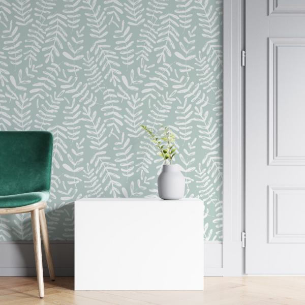 eucalyptus wallpaper in sage green peel and stick by The Wallberry