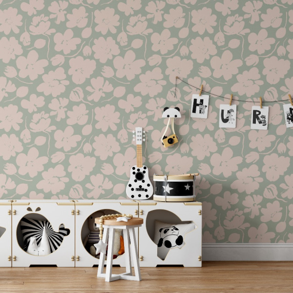 green poppy wallpaper in peel and stick