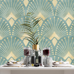 Turquoise teal art deco wallpaper in peel and stick