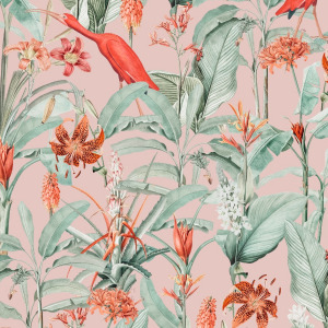 pink tropical birds wallpaper in peel and stick