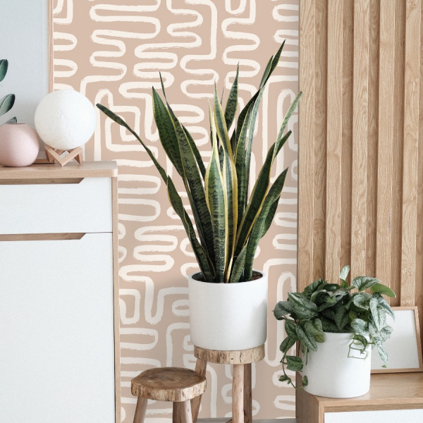 Beige Graphic Lines Wallpaper in peel and stick