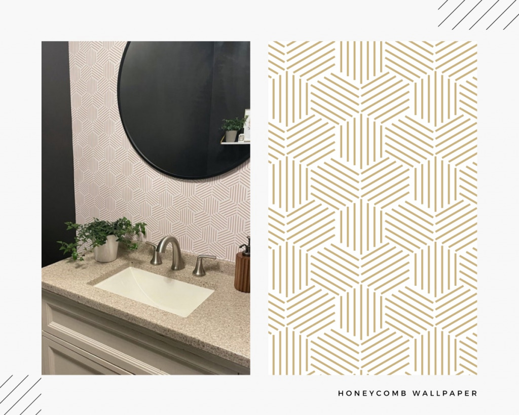 powder room wallpaper in peel and stick and geometric lines pattern