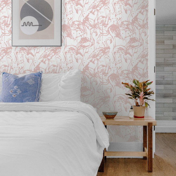 Abstract Pink Flamingo Wallpaper is a cute and quirky trend we're absolutely in for. The splashed flamingo pattern is modern yet soft enough to enhance the atmosphere of any room.