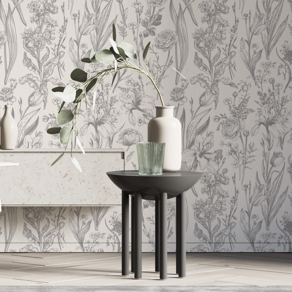 Grey Vintage Floral Wallpaper Peel And Stick The Wallberry   Grey Vintage Floral   Big 1024x1024 