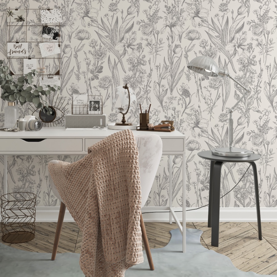 Gray Floral Wallpaper at