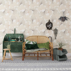 beige ginkgo leaf wallpaper in peel and stick