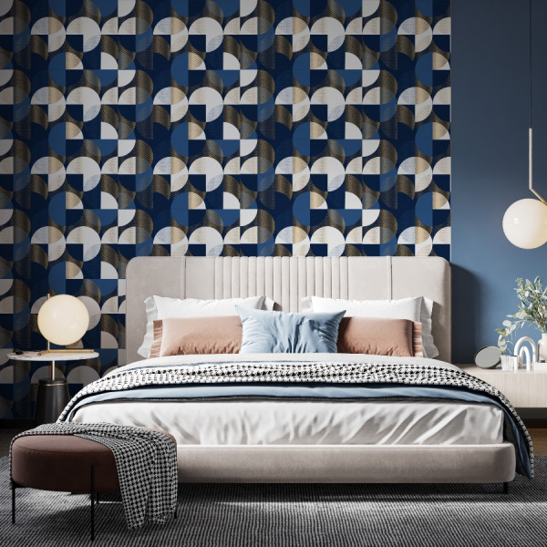 blue retro geometric wallpaper - peel and stick