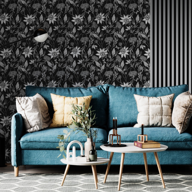 Black Floral Wallpaper Peel And Stick The Wallberry