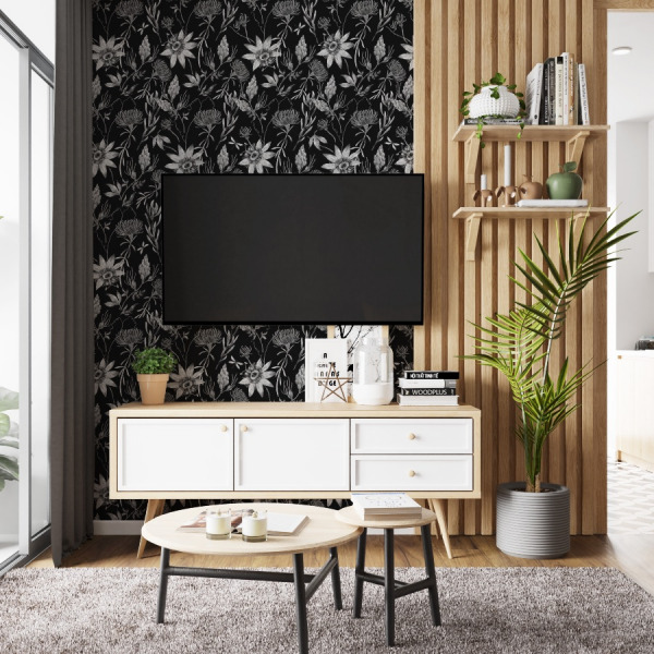 black floral wallpaper in peel and stick