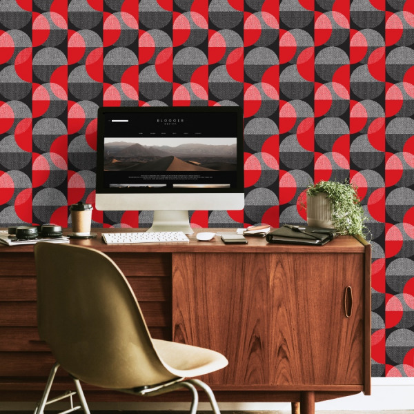 Red And Black Retro Wallpaper in peel and stick