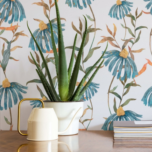 wild daisies meadow wallpaper in peel and stick