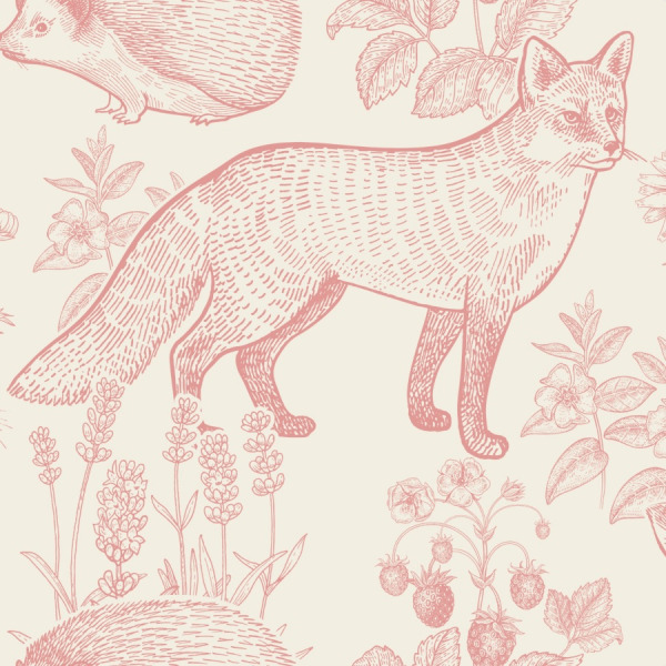 pink woodland wallpaper in peel and stick