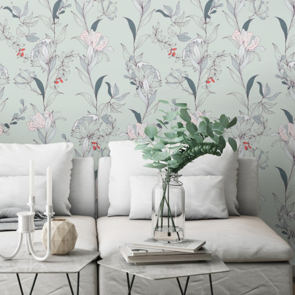 sage green floral wallpaper peel and stick by the wallberry
