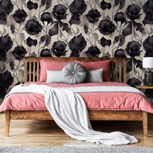 black floral wallpaper in peel and stick by the wallberry