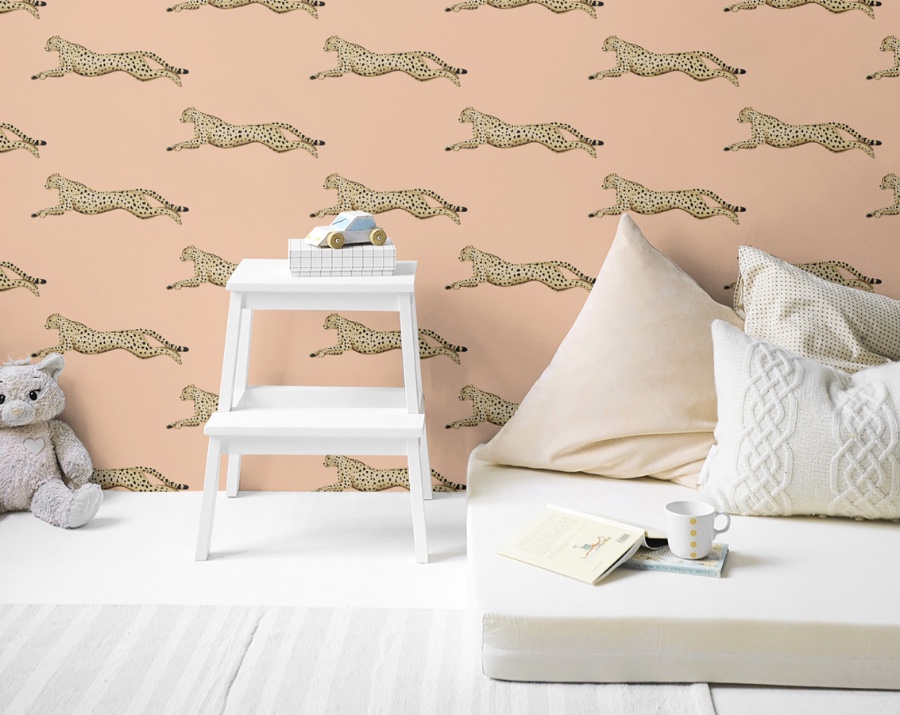 leopard peel and stick wallpaper in nursery - children's room wallpapers