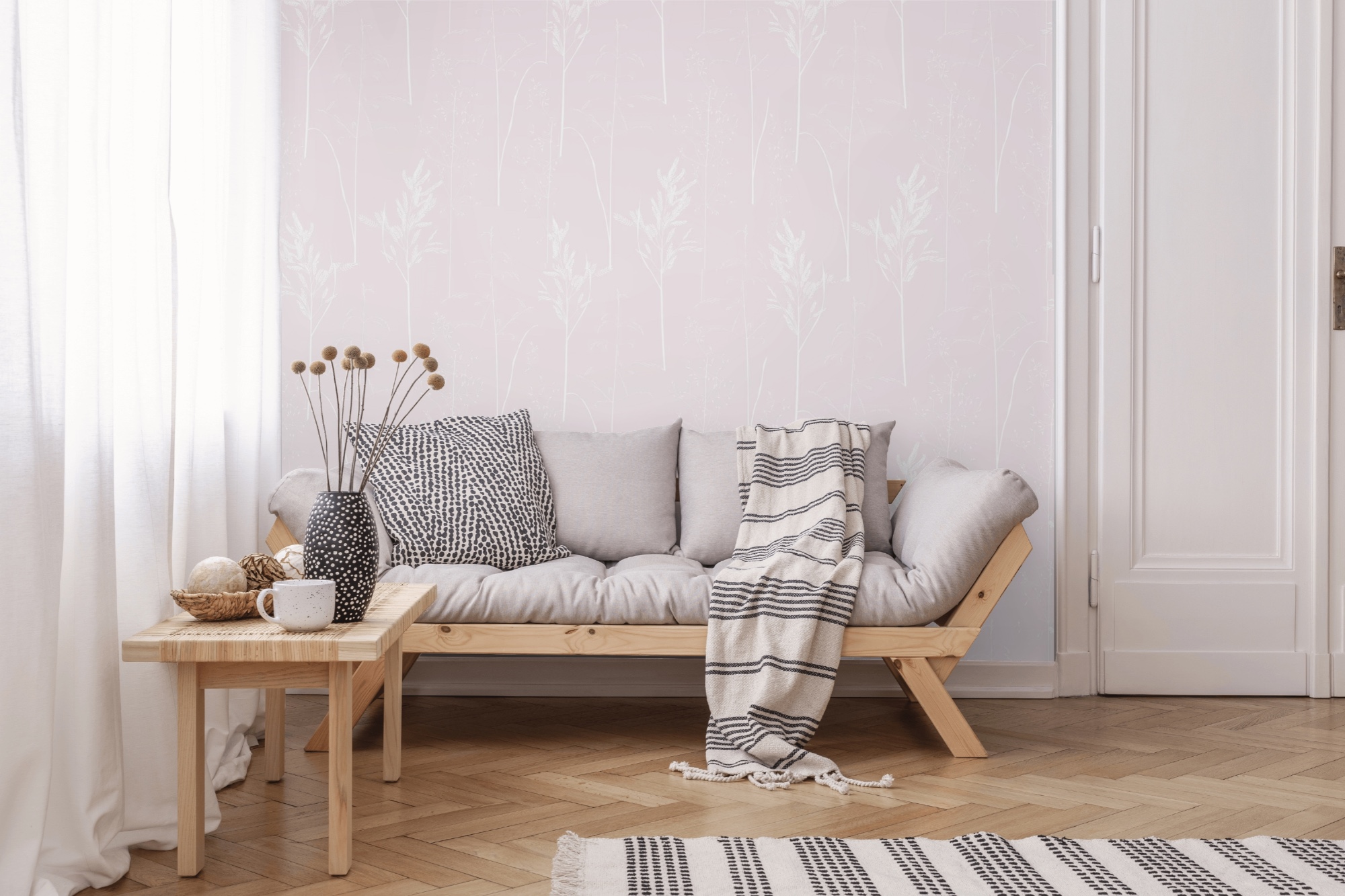 peel and stick wallpapers with pink meadow design