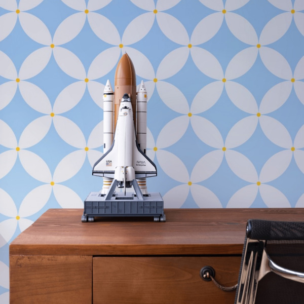 light blue retro wallpaper in peel and stick by the wallberry