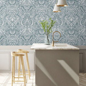 blue damask wallpaper peel and stick by the wallberry